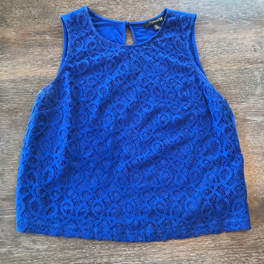 2/$15 Forever 21 Blue Lace Top Size Large crop top